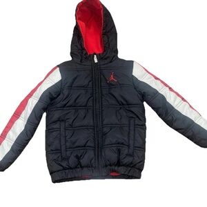 Nike Jordan Hooded Puffer Jacket Coat Sz 4T 3-4 Years Black Red White Boys Youth